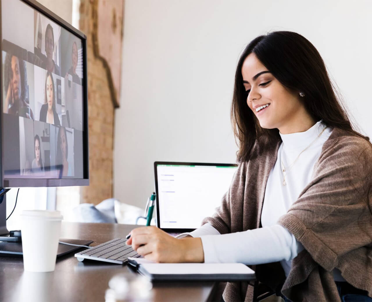 Samsonite recruiter working at her desk while on a video call