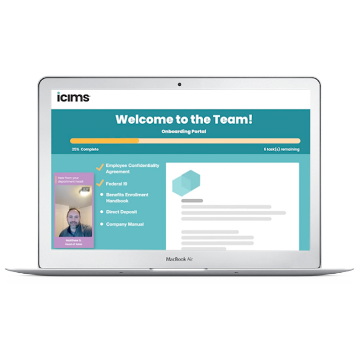 iCIMS employee onboarding portal on laptop