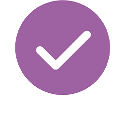 Check mark in purple circle.