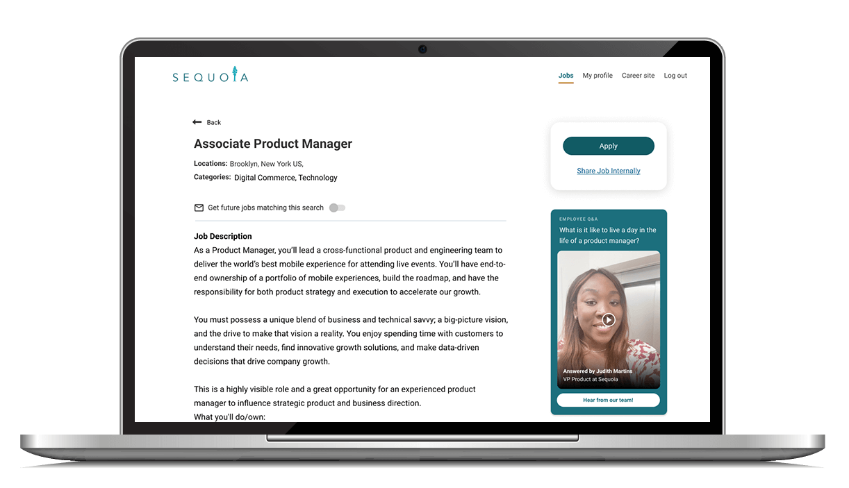 Screenshot of iCIMS Video Studio embedded into a job description